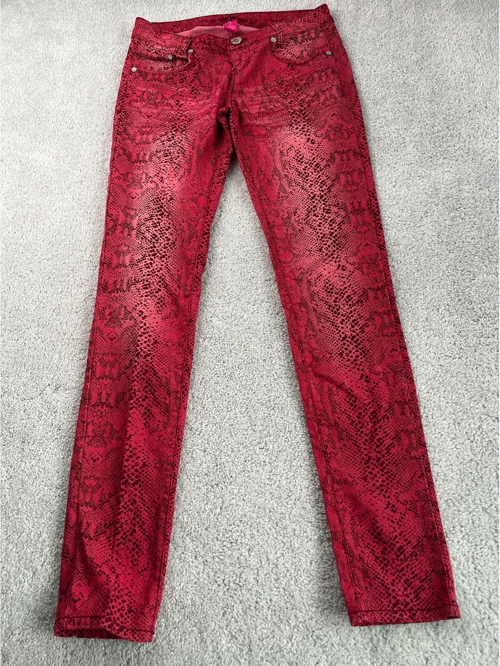 Almost Famous Y2K Red Snake Print Slim Jeans Size 7